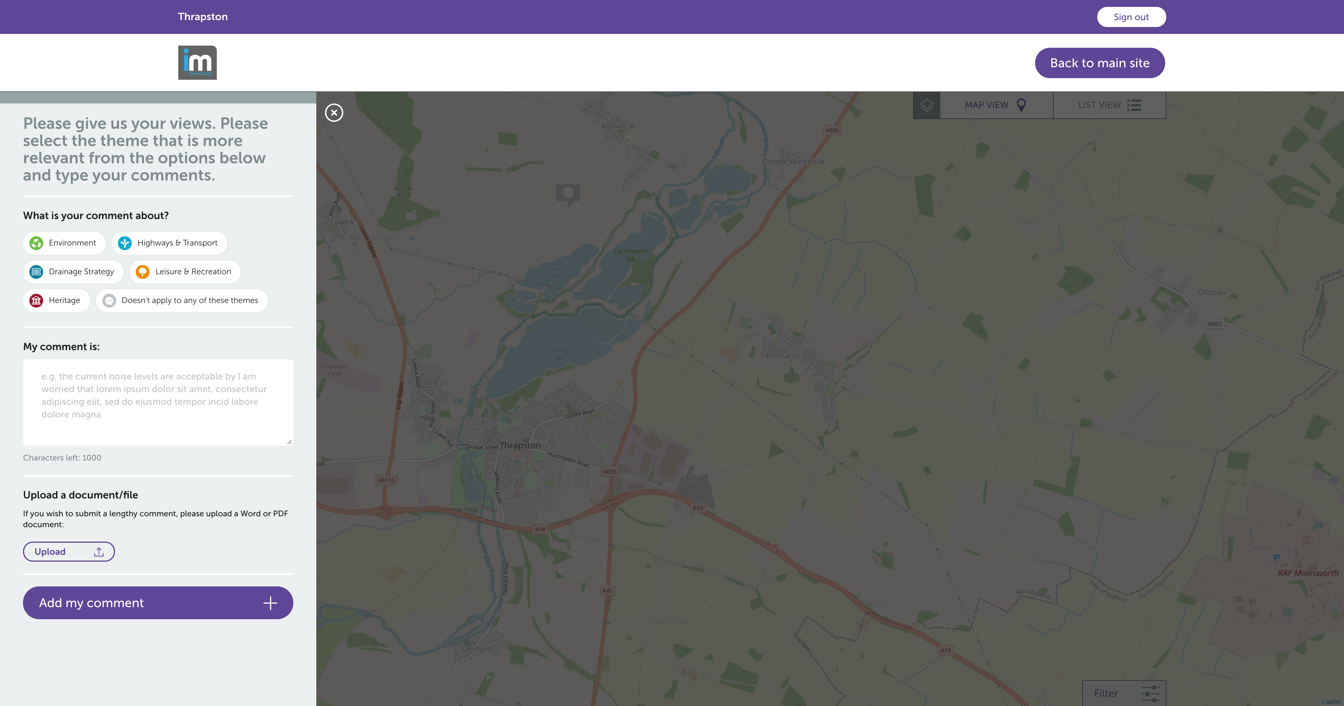 Feedback Map How to use our feedback map - IM Properties - Thrapston Business Park